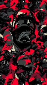 Bold gorilla portraits create a vivid urban camouflage pattern