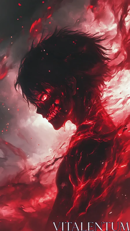 Demonic humanoid silhouette burns with red ethereal energy