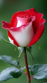 Red and White Rose in Full Bloom.