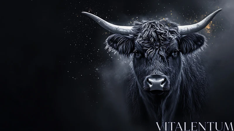 Midnight horned guardian emerging from a storm of sparks.