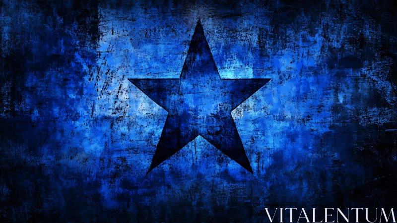 Grunge-textured five-point star on distressed cobalt field.