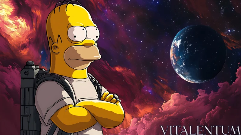 Spacefaring cartoon dreamer gazing over a glowing cosmos.