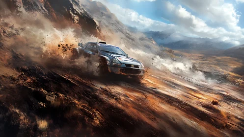 Rally car carving joyful tracks through wild mountain dust.