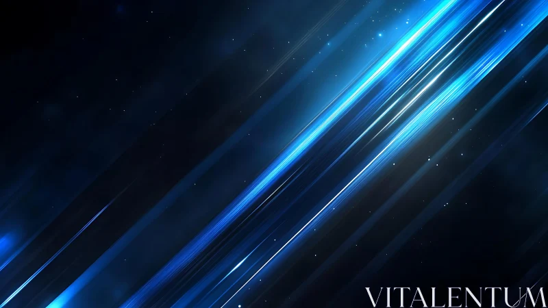 Futuristic blue light streaks on dark abstract digital background.