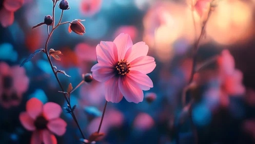 Pink Cosmos Blooms Spotlight Within Dreamlike Floral Theater