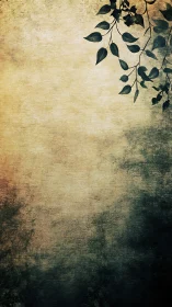 Botanical silhouette on grunge-textured gradient field.