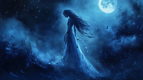 Moonlit dreamer drifting through a quiet midnight sky.