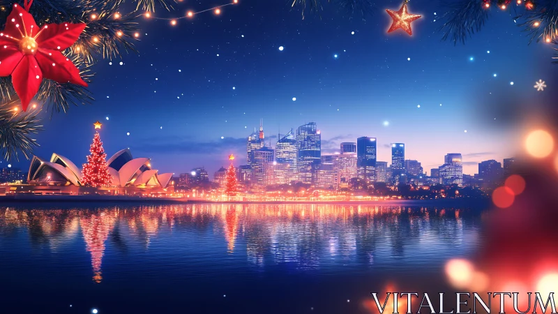 Harbor skyline jingles under twinkling Christmas constellations