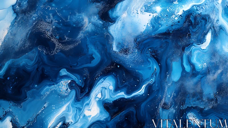 Blue abstract fluid composition shows swirling layered motion