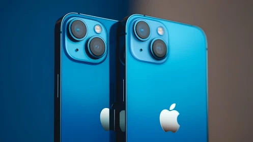 Dual iPhone 13 Pro Bay Blue Models: Dual Lens Camera System Showcase