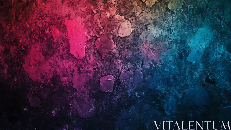 Chromatic erosion across textured gradient plaster wall surface.