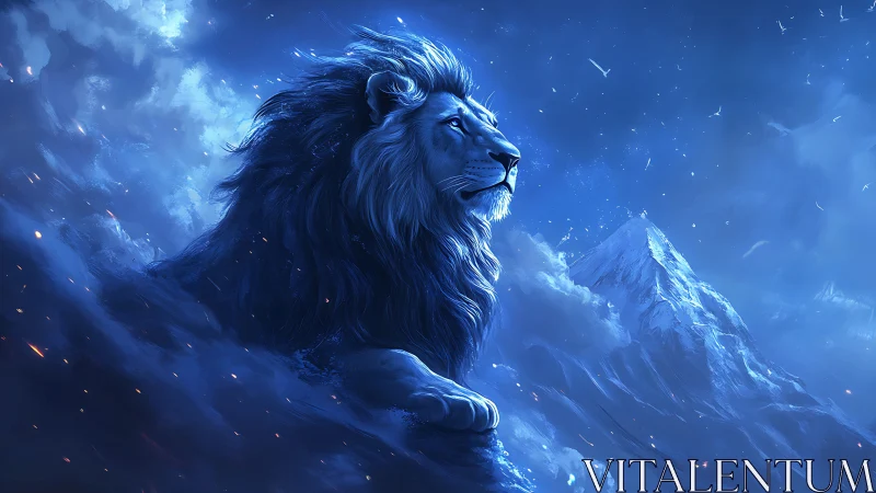 Starlit mountain lion hums silent thunder over frozen skies