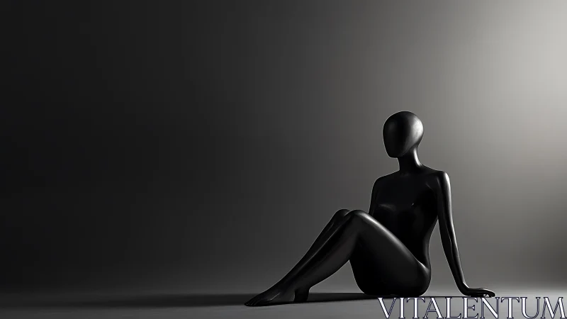 Minimalist black mannequin reclines in soft studio light