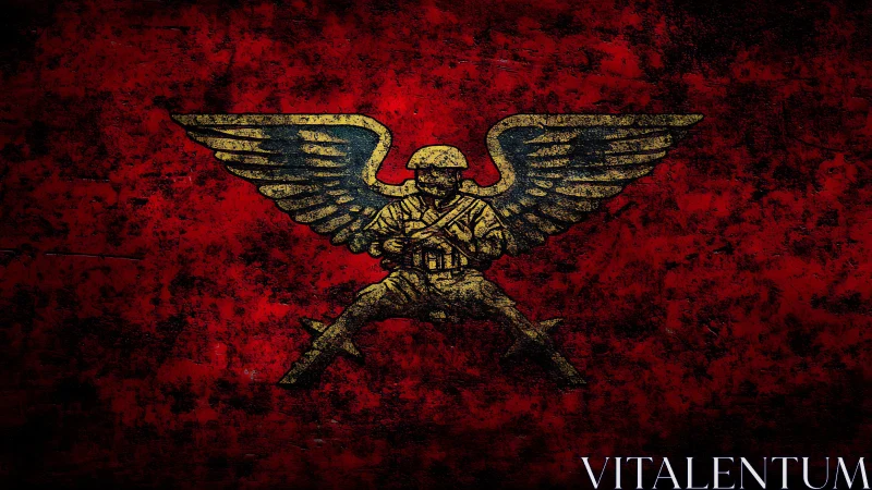 Winged paratrooper insignia over distressed crimson field.