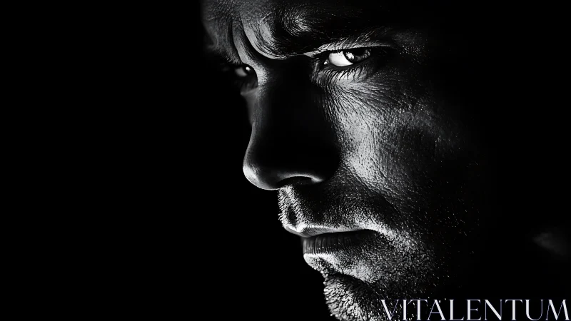 Shadow-cut profile turns doubt and resolve into sharp light