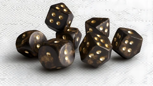 Gleaming dark dice tumbled in a soft glow of chance.