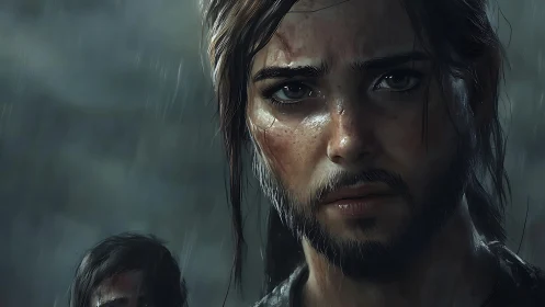 Rain-soaked survivor stares down the storm of a broken world.