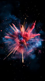 Digital nebula explosion with radial particle dispersion design.