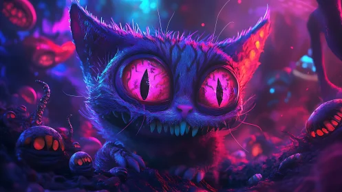Glow-eyed wonder cat exploring a neon dream forest.