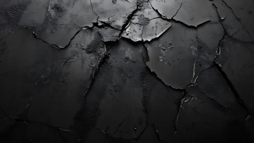 Cracked dark concrete surface reveals fractured matte layers