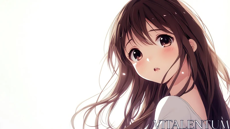 Soft sunrise gaze of wistful anime girl in gentle glow.