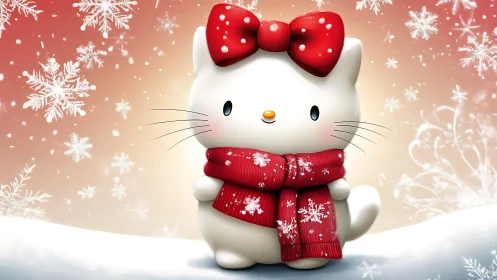 Snowflake-bright kitten bundles winter warmth in crimson knits