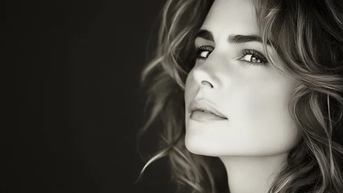 Monochrome close-up portrait of woman in side profile.