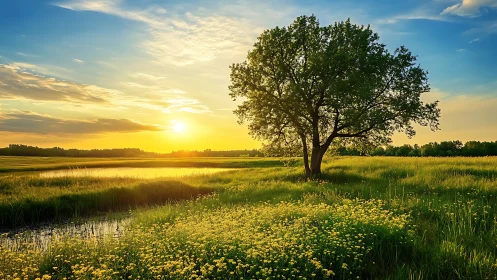 Solitary meadow sentinel bathing in honeyed sunset light.