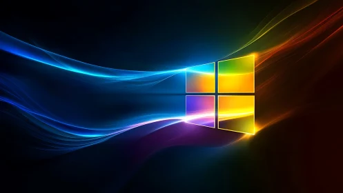 Windows-style glowing logo with flowing neon light trails.
