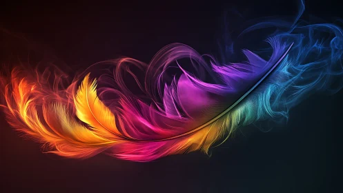 Digital painting of iridescent feather in chromatic motion.