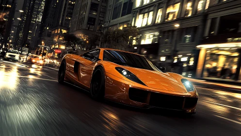 Orange lightning slices through the midnight glass of downtown streets