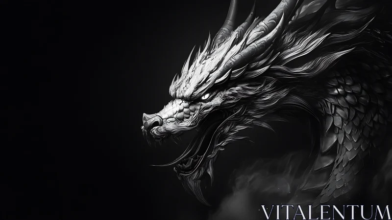 Silver storm dragon emerging from the shadows of night.