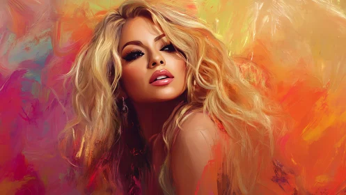 Vibrant digital portrait of blonde woman in expressive brushwork