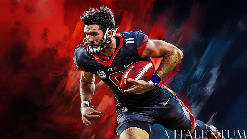 Dynamic football runner charging through vivid colors.