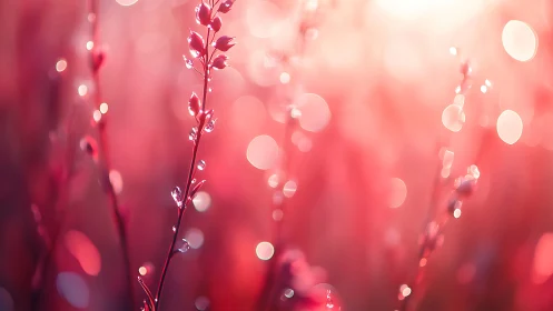 Dewlit Floral Stems Against Soft-Focus Pink Bokeh.