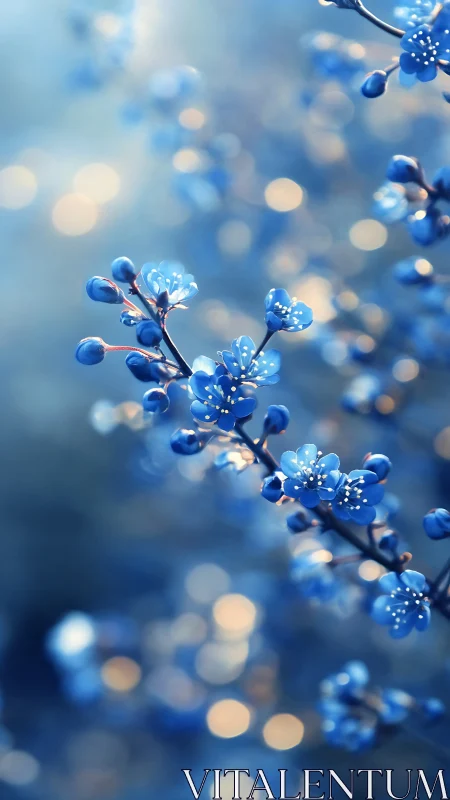 Blue Berries on Branches with Bokeh Background