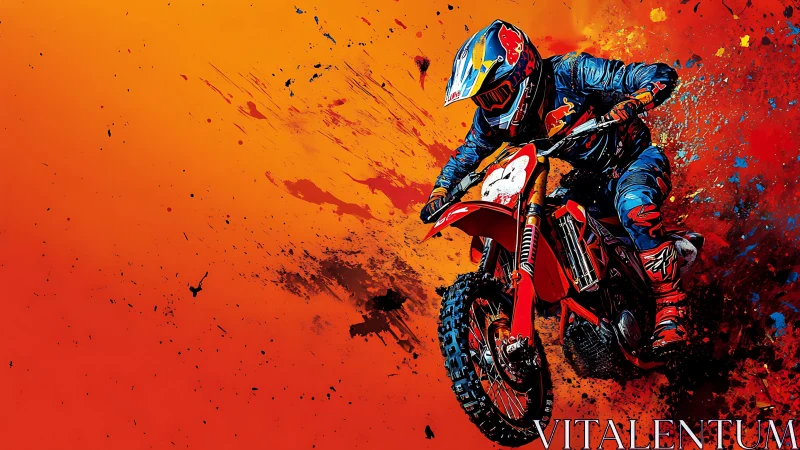 Dynamic motocross rider rendered in explosive digital painting
