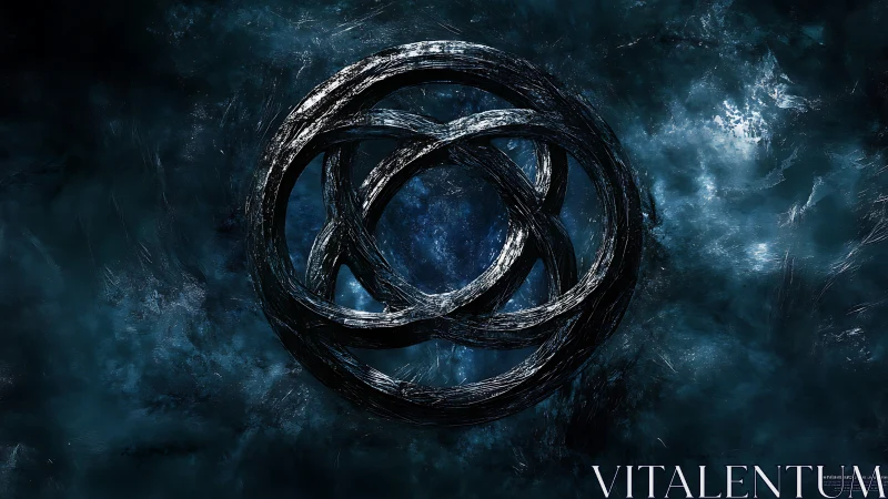 Interlocking cosmic rings invite curiosity in swirling blue void