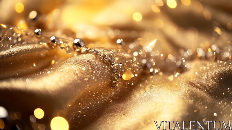 Macro study of gold satin folds with specular glitter highlights
