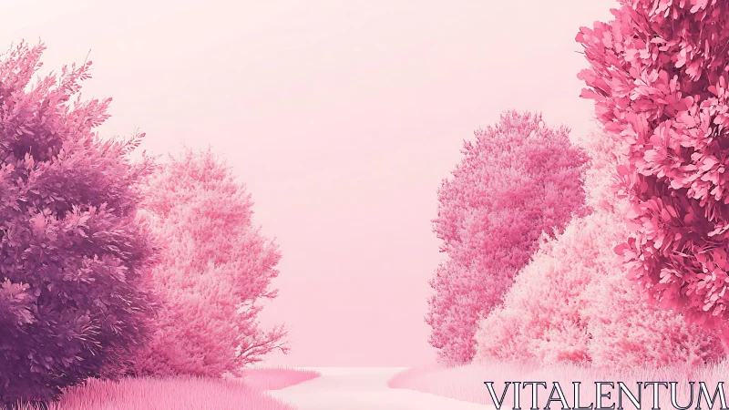 Cotton candy grove guarding a softly wandering dream path.