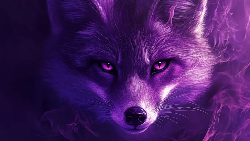 Neon violet fox portrait rendered in high-detail digital lighting