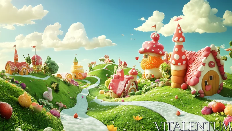 Fantastical Candy-Themed Landscape with Mushroom Structures