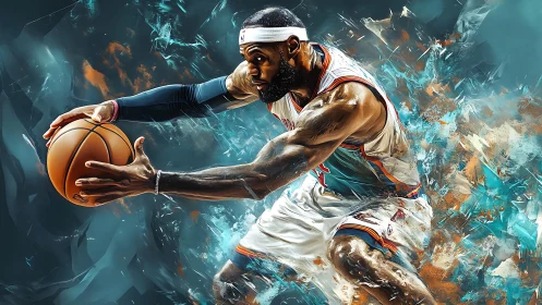 Dynamic digital painting of basketball player in explosive motion