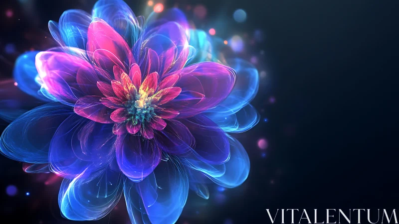 Radiant neon flower blooms in a luminous cosmic void