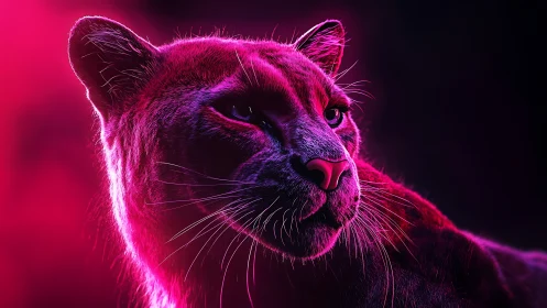 Neon-lit felid head rendered in magenta and violet tones