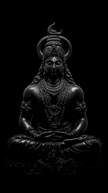 Serene Shiva sculpture in dramatic monochrome lighting focus.