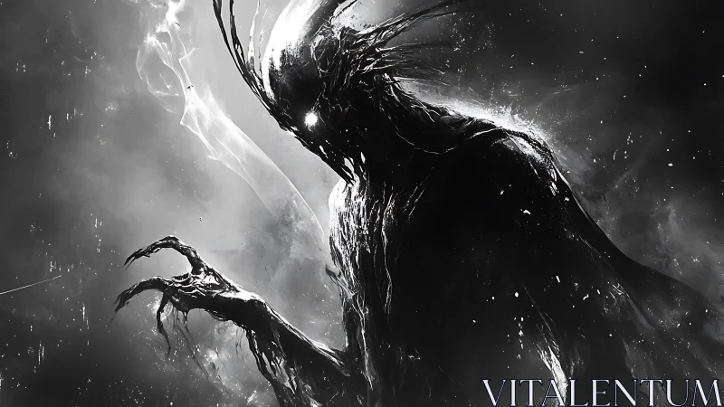 Shadowy humanoid creature emerges from swirling dark mist