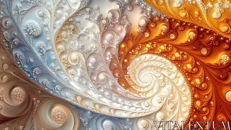 Fractal spiral curls with warm and cool gradient flow.