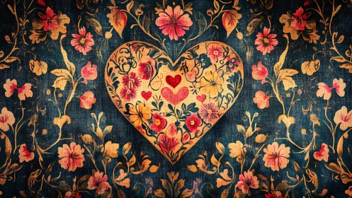 Heart Blooms: Victorian Love Garden on Deep Teal.