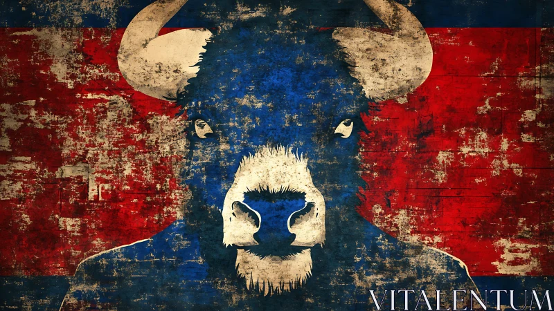 Distressed buffalo emblem on grunge tricolor painted background